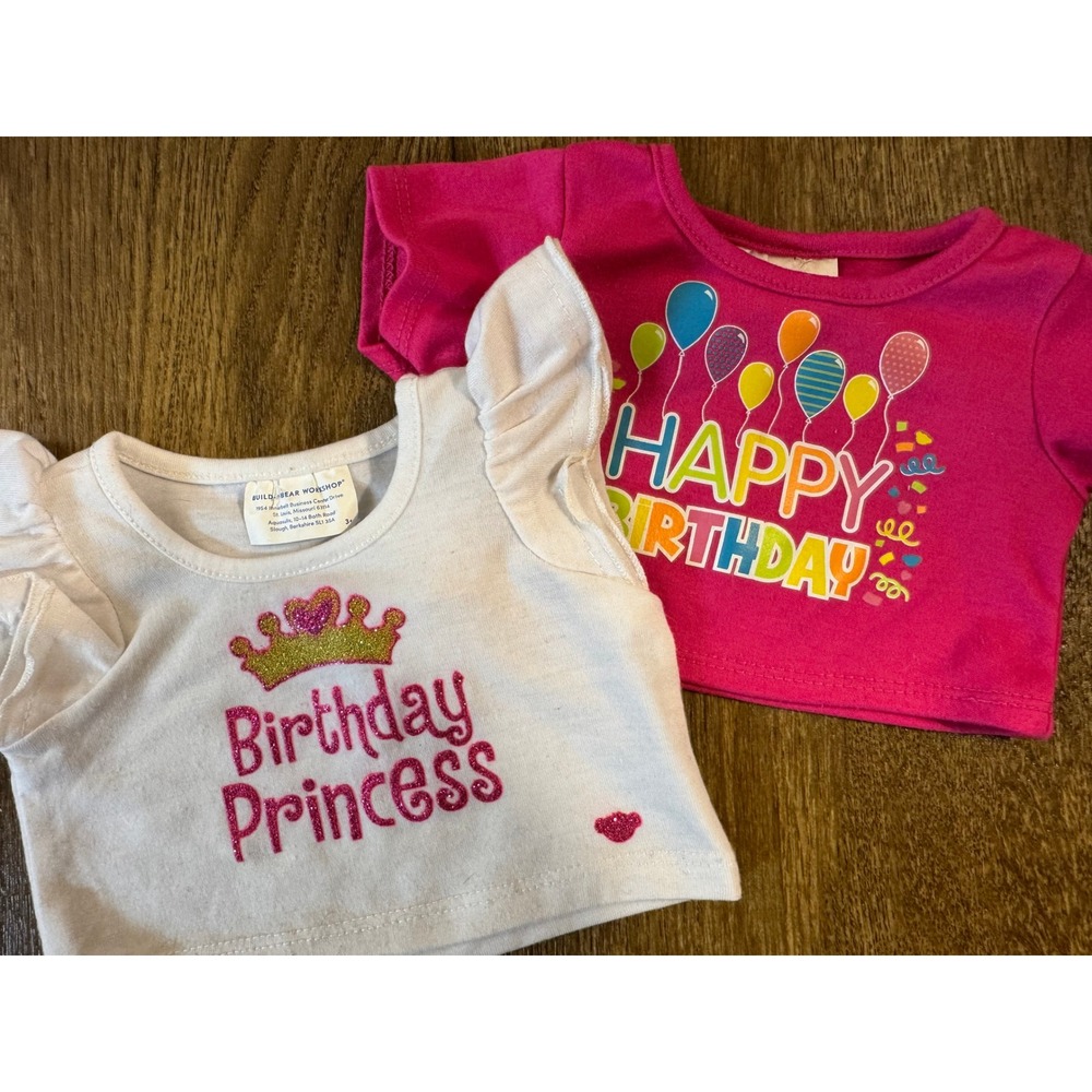 Build-A-Bear Shirt Set Doll Clothes Pink White Happy Birthday Princess Graphic